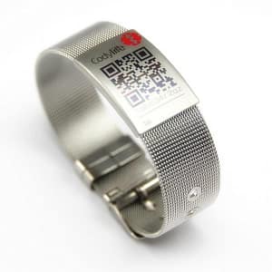 Pulsera identificacion Codylife Milanese Mesh banda Titanio y placa acero con QR