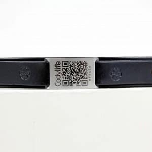 Pulsera identificacion Codylife Cuero Unisex artesanal ajustable a medida con placa acero inoxidable y QR