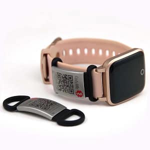 Identificador médico QR Codylife Slider rosa para Apple Watch y relojes inteligentes.