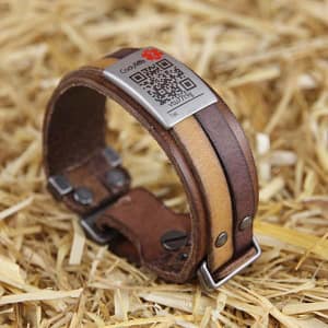 Pulsera identificacion Codylife Montana cuero marron ajustable con codigo QR