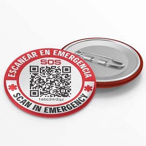 Chapa identificacion QR Codylife Badge 38mm para mochila y ropa emergencias