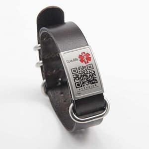 Pulsera de cuero con QR Codylife Nato identificación médica elegante