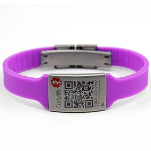 Pulsera identificacion Codylife Flex Niza silicona 9 colores ajustable placa acero QR