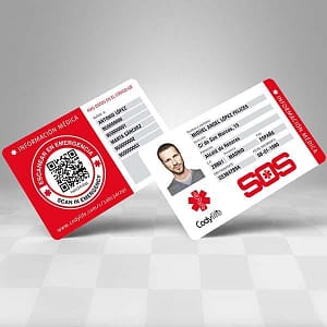 Carnet identificador personal SOS Codylife con código QR para emergencias