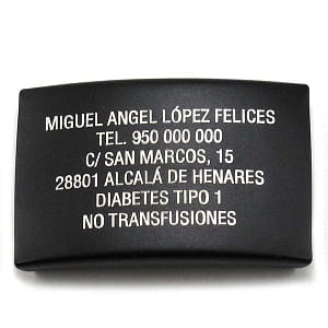 Placa negra personalizada acero inoxidable 18mm grabado laser Codylife